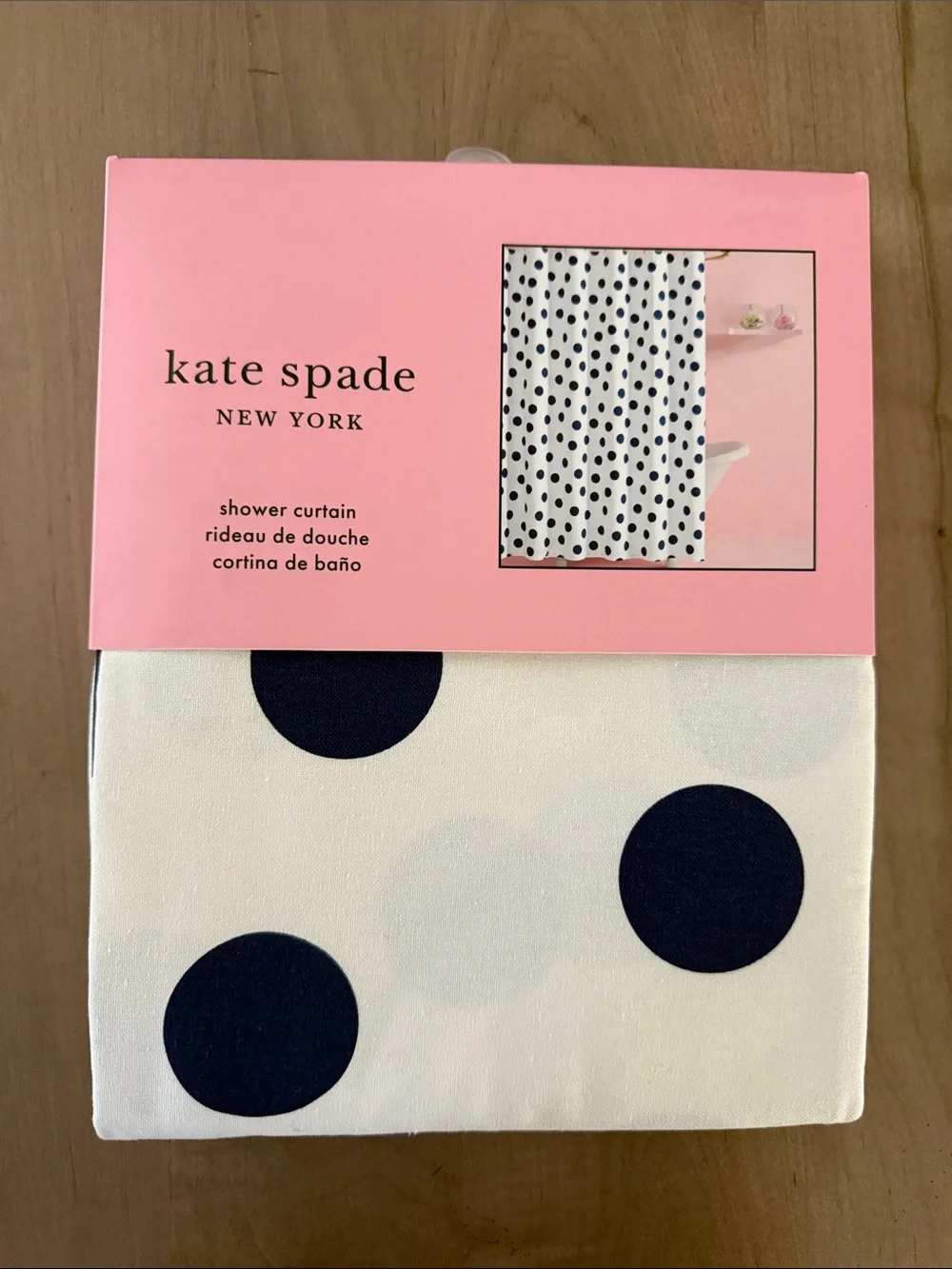kate spade White and Navy Oversized Polka Dot Shower Curtain